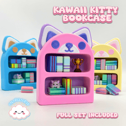 Kawaii Kitty Bookcase + Sleepy Kitty & Star Trophy 3d model
