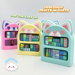 Kawaii Kitty Bookcase + Sleepy Kitty & Star Trophy 3d model
