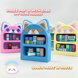 Kawaii Kitty Bookcase + Sleepy Kitty & Star Trophy 3d model
