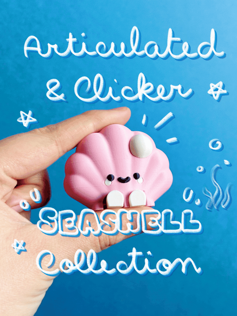 Cute Articulated & Clicker Seashell | Print-in-place 3d model
