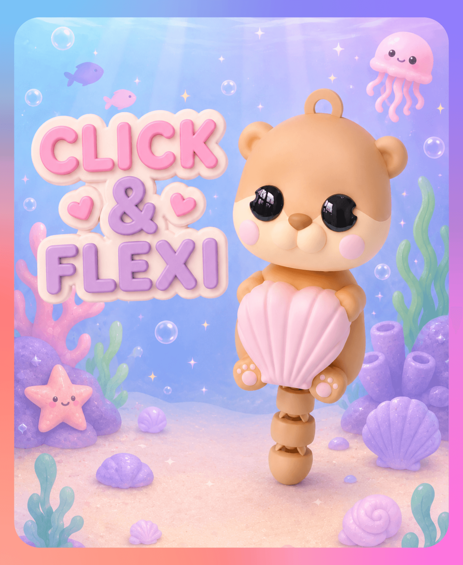 Kawaii Otter Love Heart Fidget Clicker Toy (Multicolor) 3d model