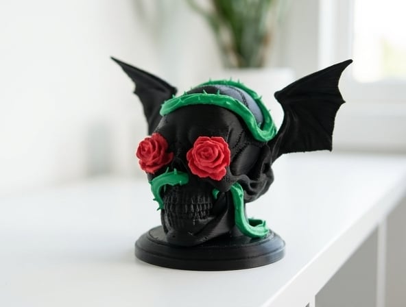 Winged Gothic Skull with Roses and Thorns 3d model