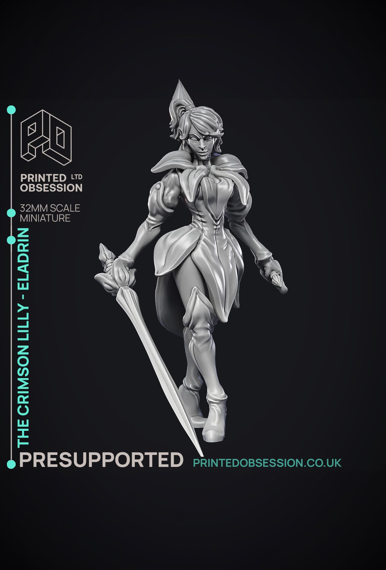 Crimson Lilly - Eladrin - PRESUPPORTED - 32mm scale 3d model