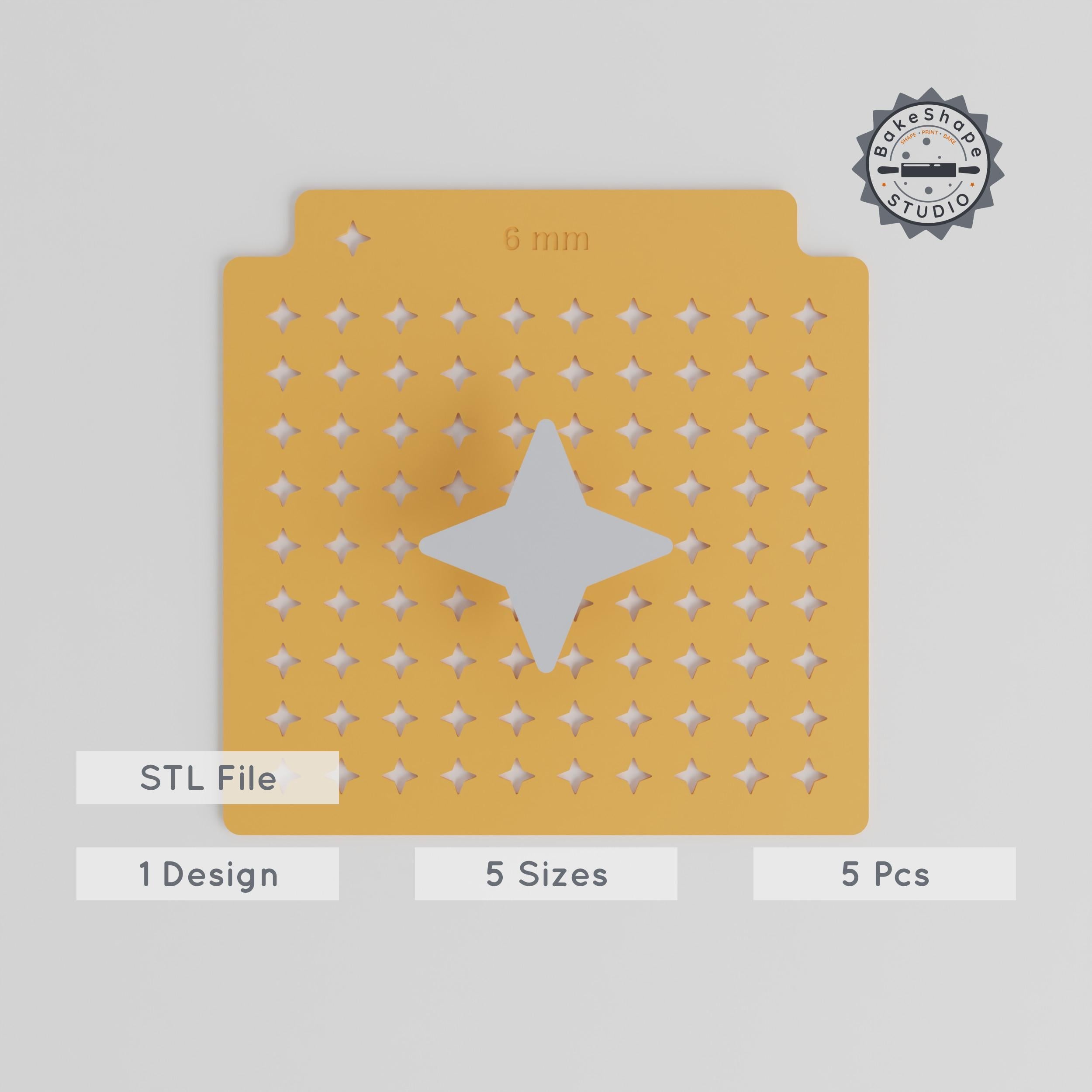 Four Point Star Sprinkle Stencil Set, 5 Sizes, 2D Geometric Star Shape for Edible Glitter & Cocoa PRODUCT_314 3d model