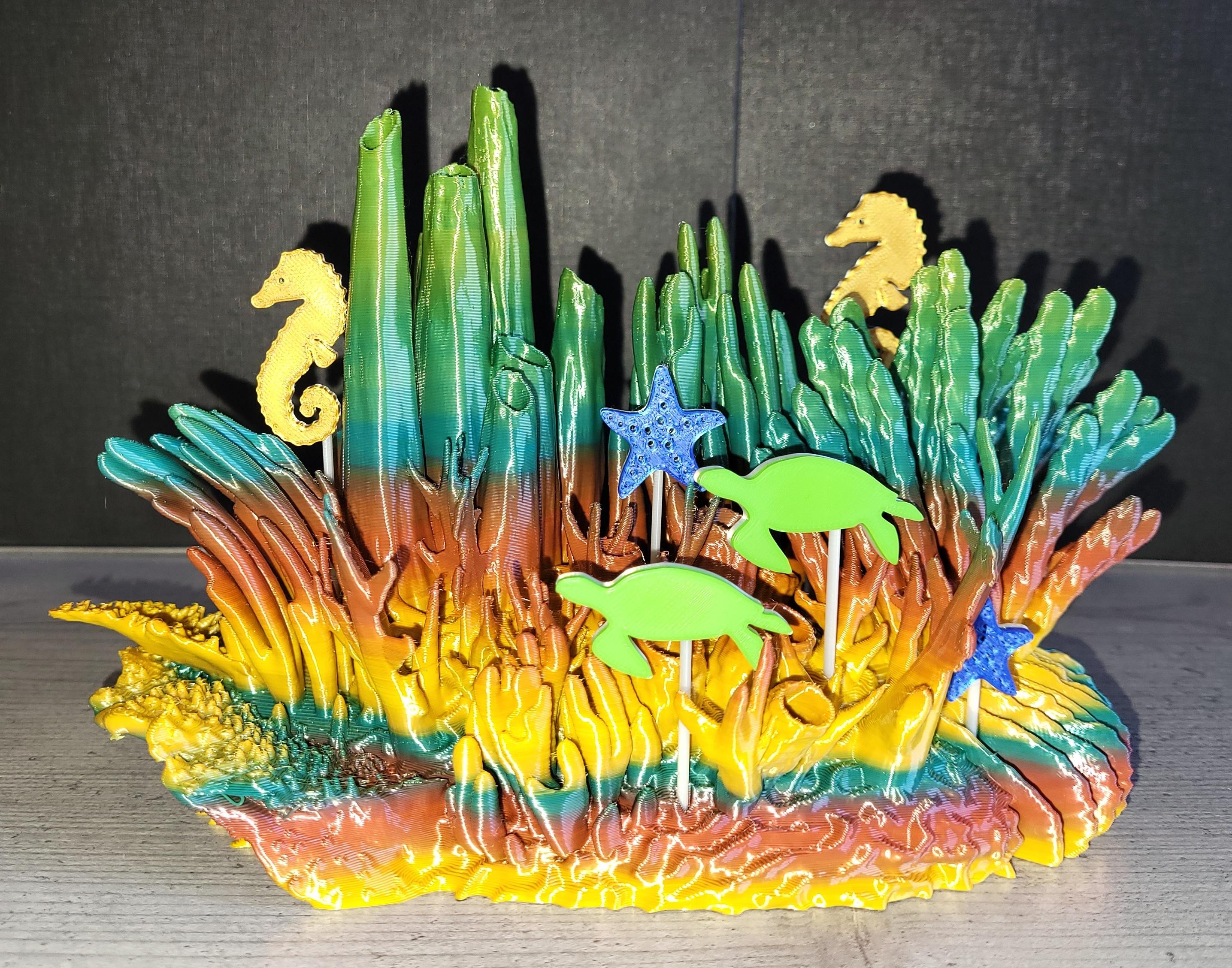Coral Reef Scene - Printed using Eryone Mini-Rainbow PLA, 0.4mm nozzle, 0.3mm layer, supports from bed on Prusa MK3S+

Thanks for this fine model! - 3d model