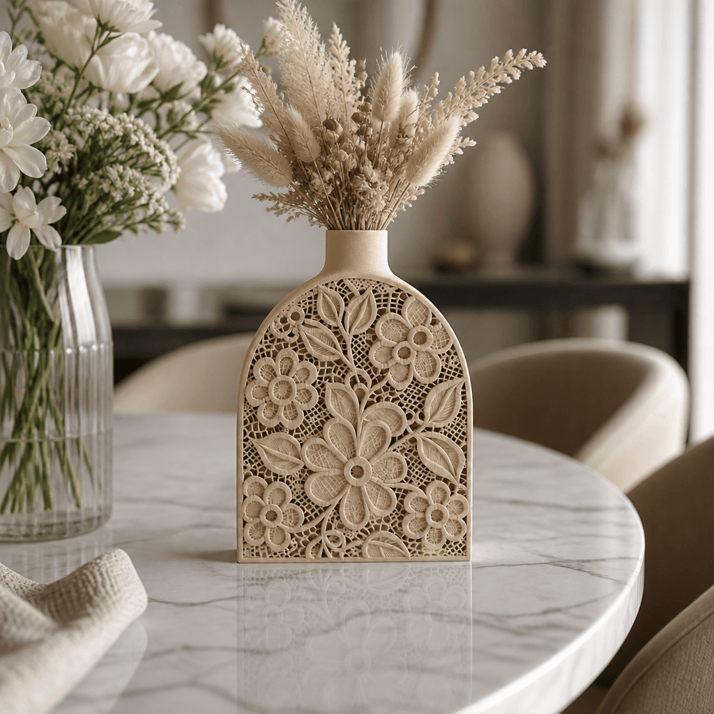Lace Vase with Intricate Floral Design 3d model