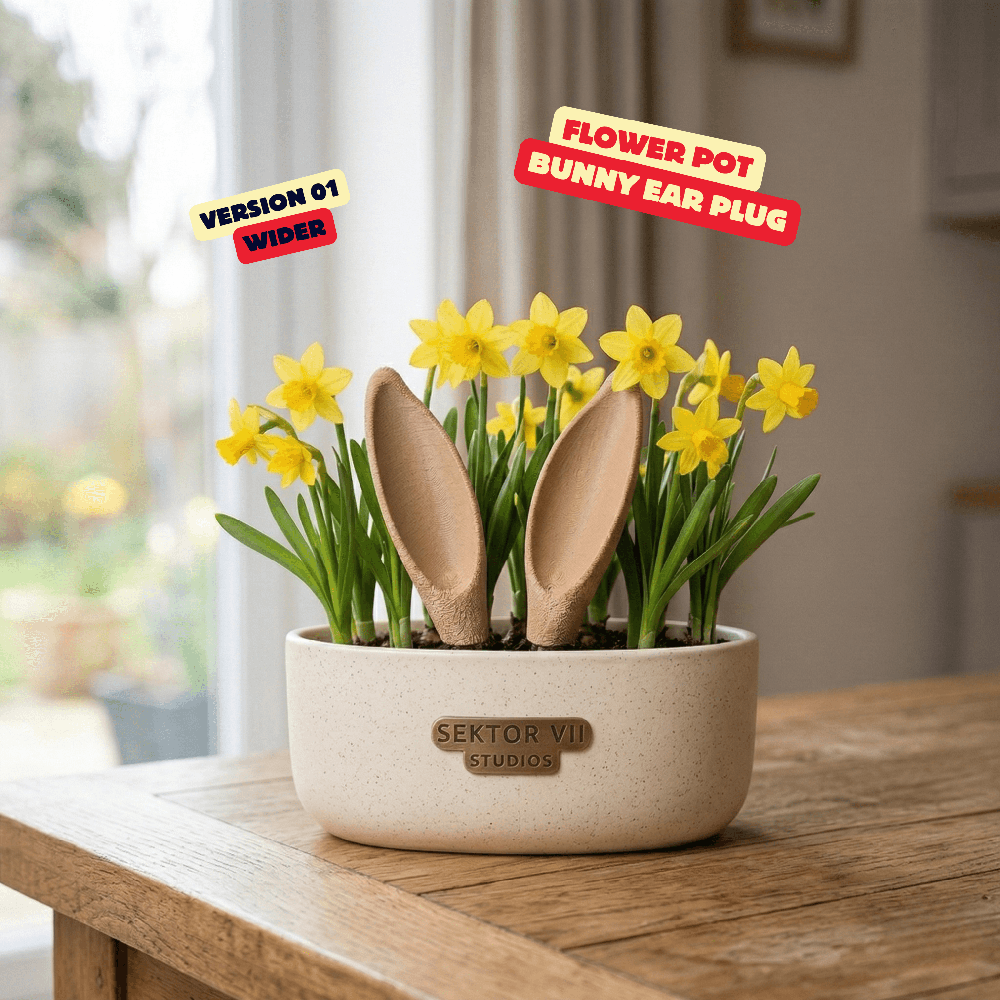 BUNNY EAR FLOWER POT PLUG (WIDER) / CUTE EASTER DECOR / BUNNY EAR / PLANTER DECOR / CUTE BUNNY EARS 3d model
