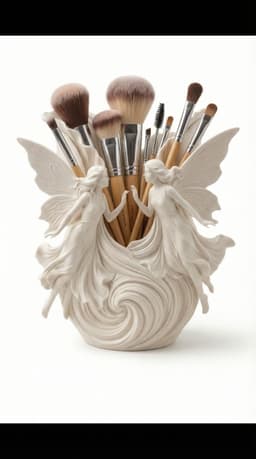 Celestial Twin Fairies Makeup Brush Holder & Vanity Organizer - Sculptural Art STL 3d model