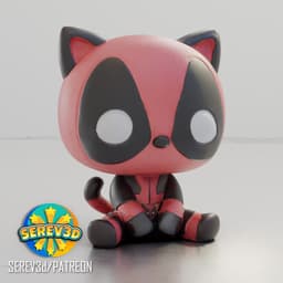 CatPool - Deadpool Cat Figurine - No Supports 3D Print STL/3MF 3d model