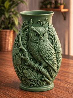 Green Owl Forest Garden Vase 3d model