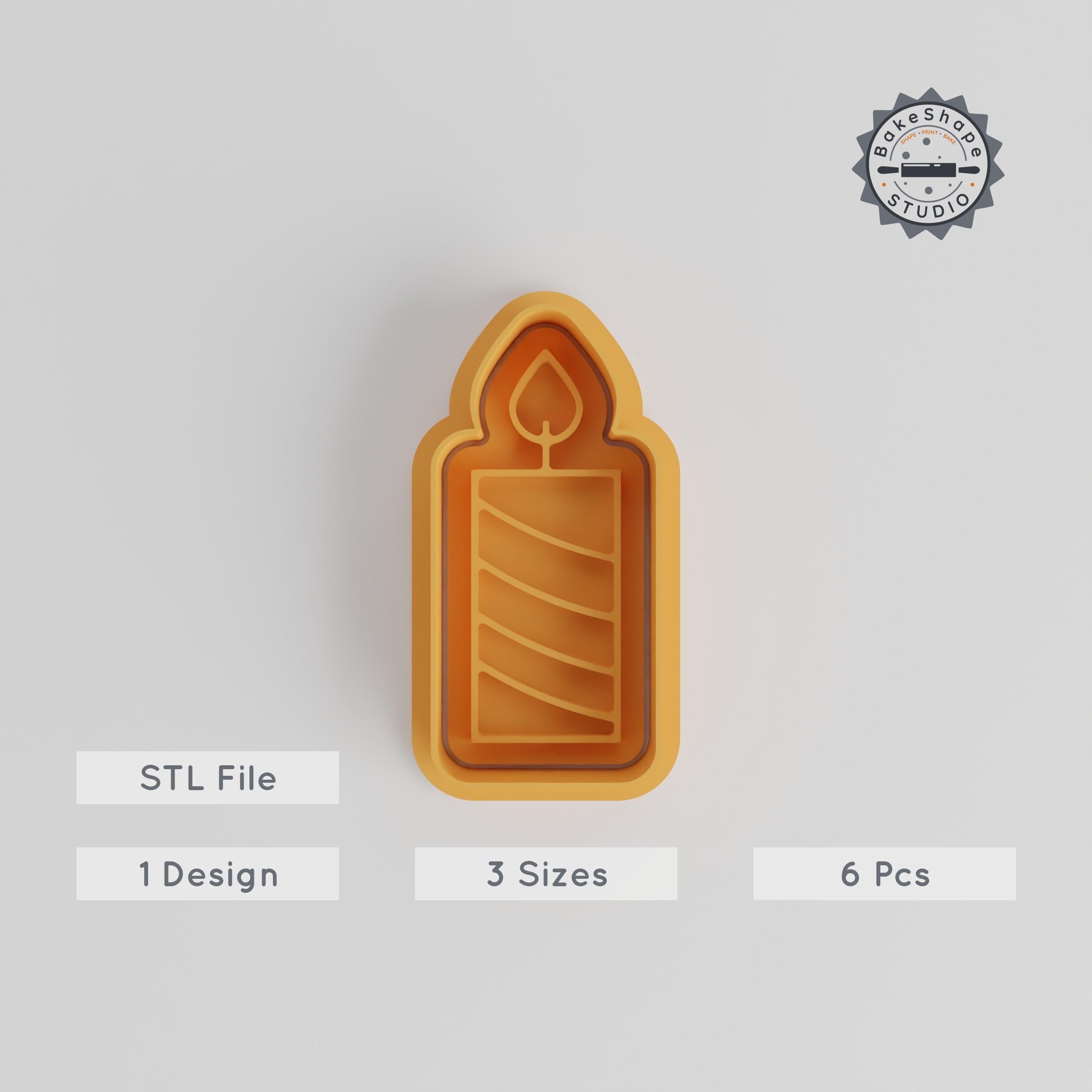 Candle Shape Cutter & Stamp Set, Perfect for Cookies & Fondant, Includes 6 Pieces in S/M/L Sizes, Festive Decoration, Christmas Candle Theme PRODUCT_4826 3d model