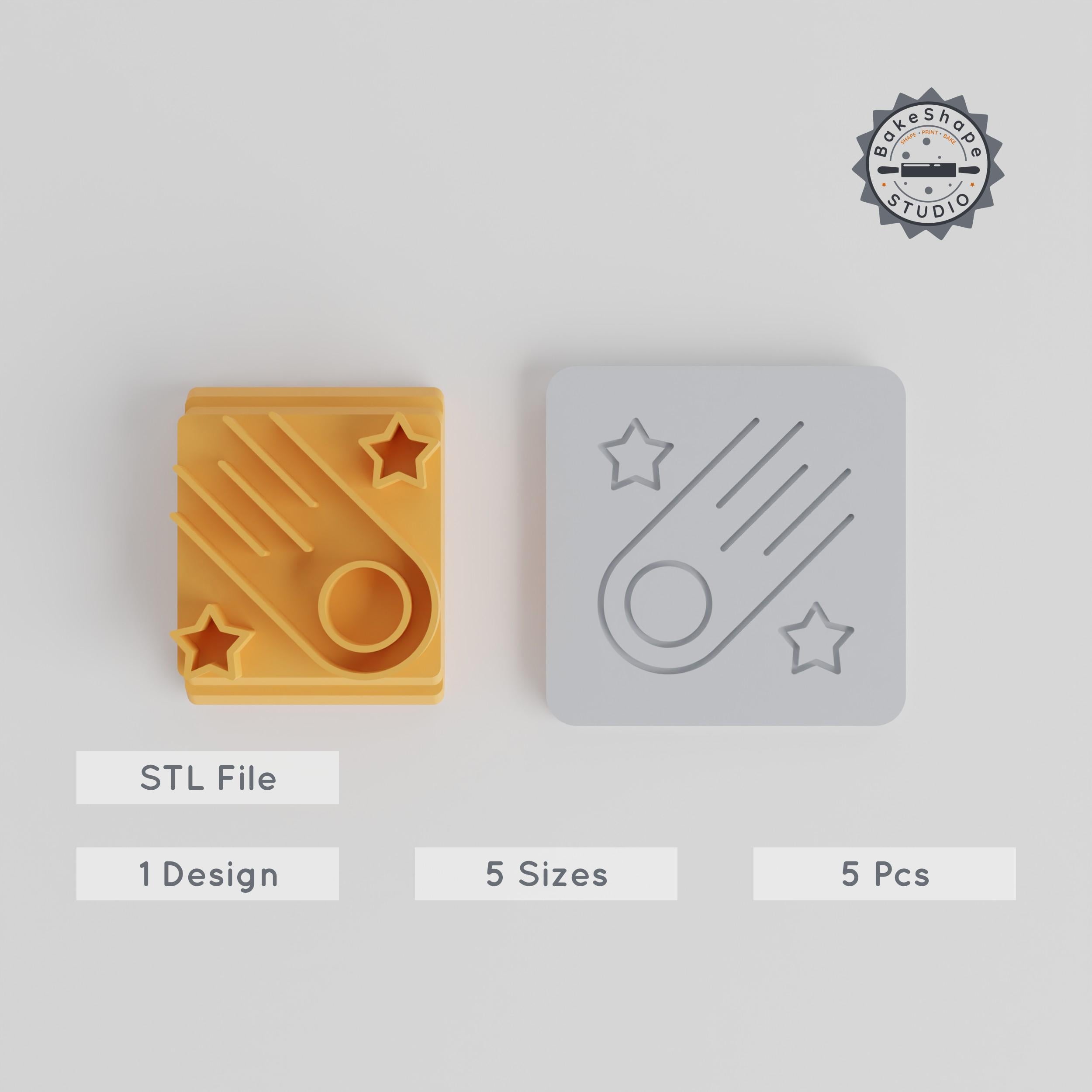 Astroid Stamp Tile Set, 5 Sizes 20-40mm for Clay, Cookies & Fondant, Prehistoric, Cosmic, Dinosaur Era Designs PRODUCT_2246 3d model