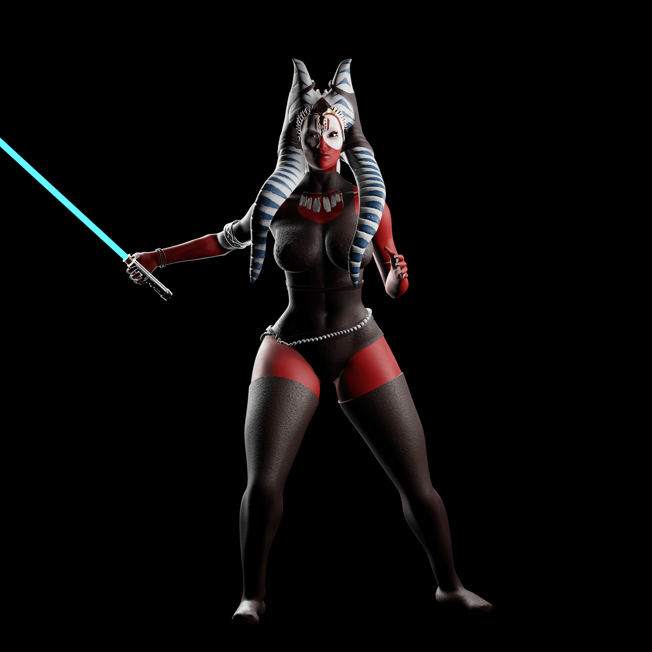 Red-Skinned Warrior with Glowing Blade v2 3d model
