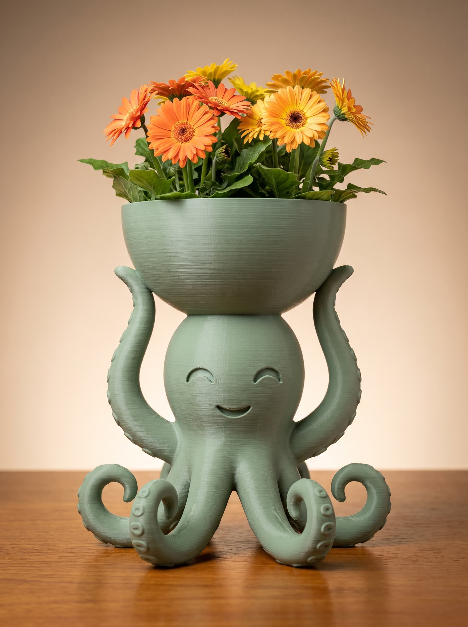 Cute Sage Green Octopus Bowl Holder - A Whimsical 3D Printed Desk Companion 3d model