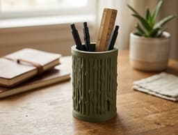 Textured Bamboo Desk Organizer and Pencil Cup 3d model