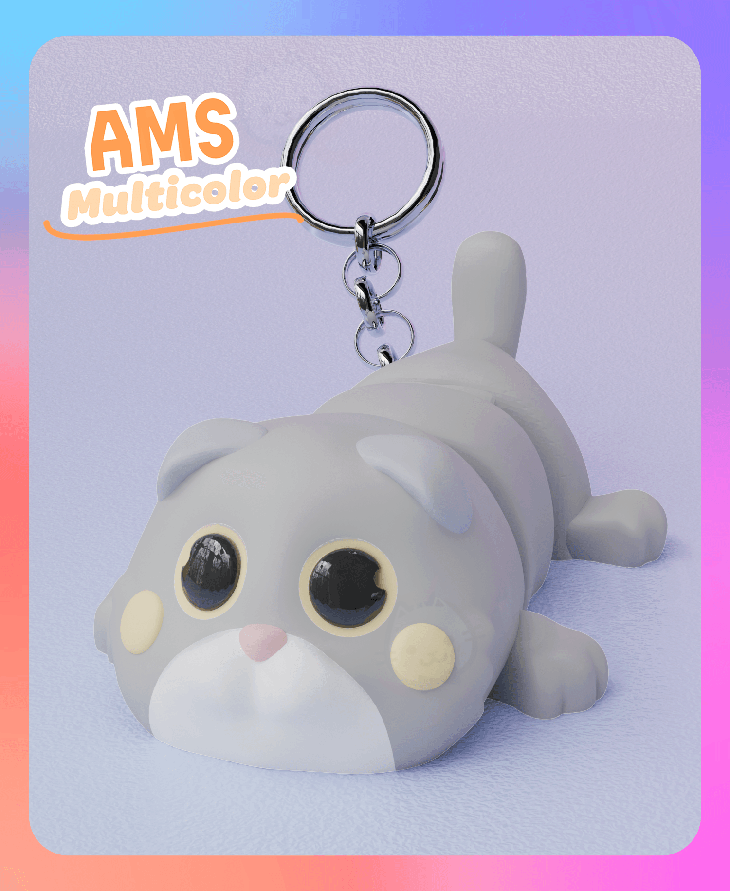 Flexi Scottish Fold Cat Keychain (Multicolor) 3d model