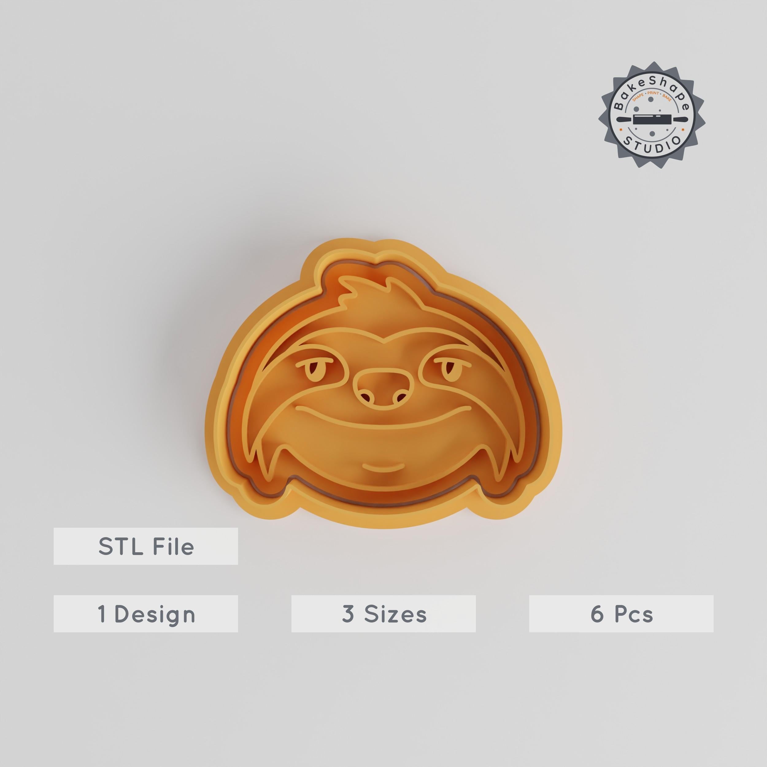 Sloth Cookie Cutter & Stamp Set, Animal Theme, 3 Sizes, Perfect for Fondant & Cookies, Cute Tree Climber Design, 6 Piece Collection PRODUCT_5579 3d model