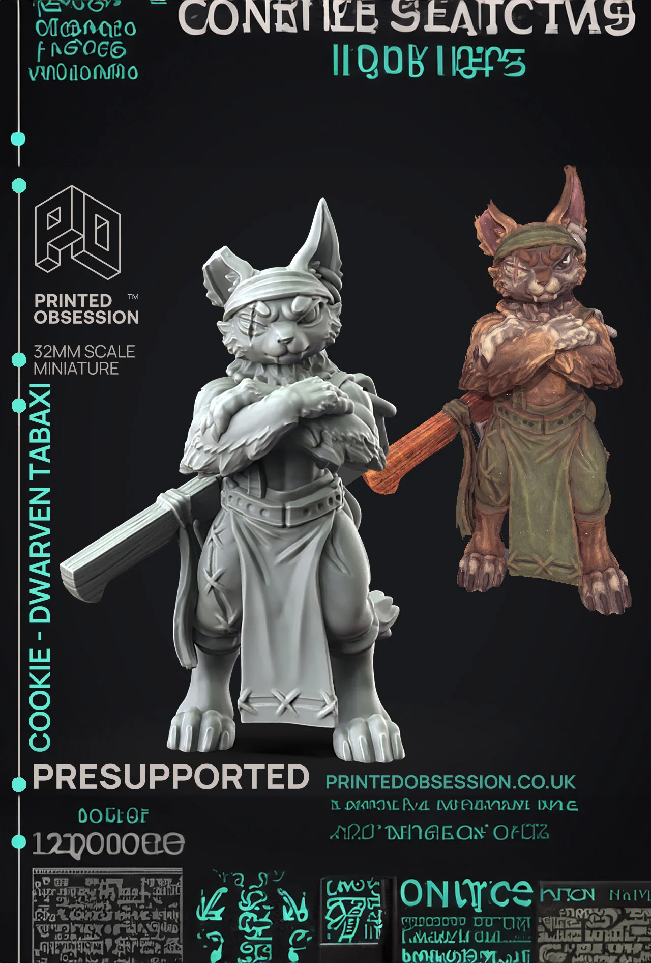 Cookie - Cat chef - Monster Hunting party - PRESUPPORTED - Illustrated and Stats - 32mm scale 3d model