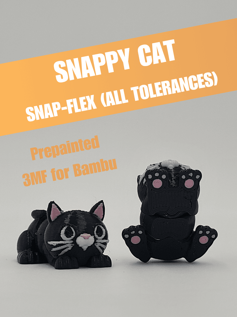 Snappy Cat - Prepainted 3MF for Bambu Users (Snap-Flex: All Tolerances) 3d model