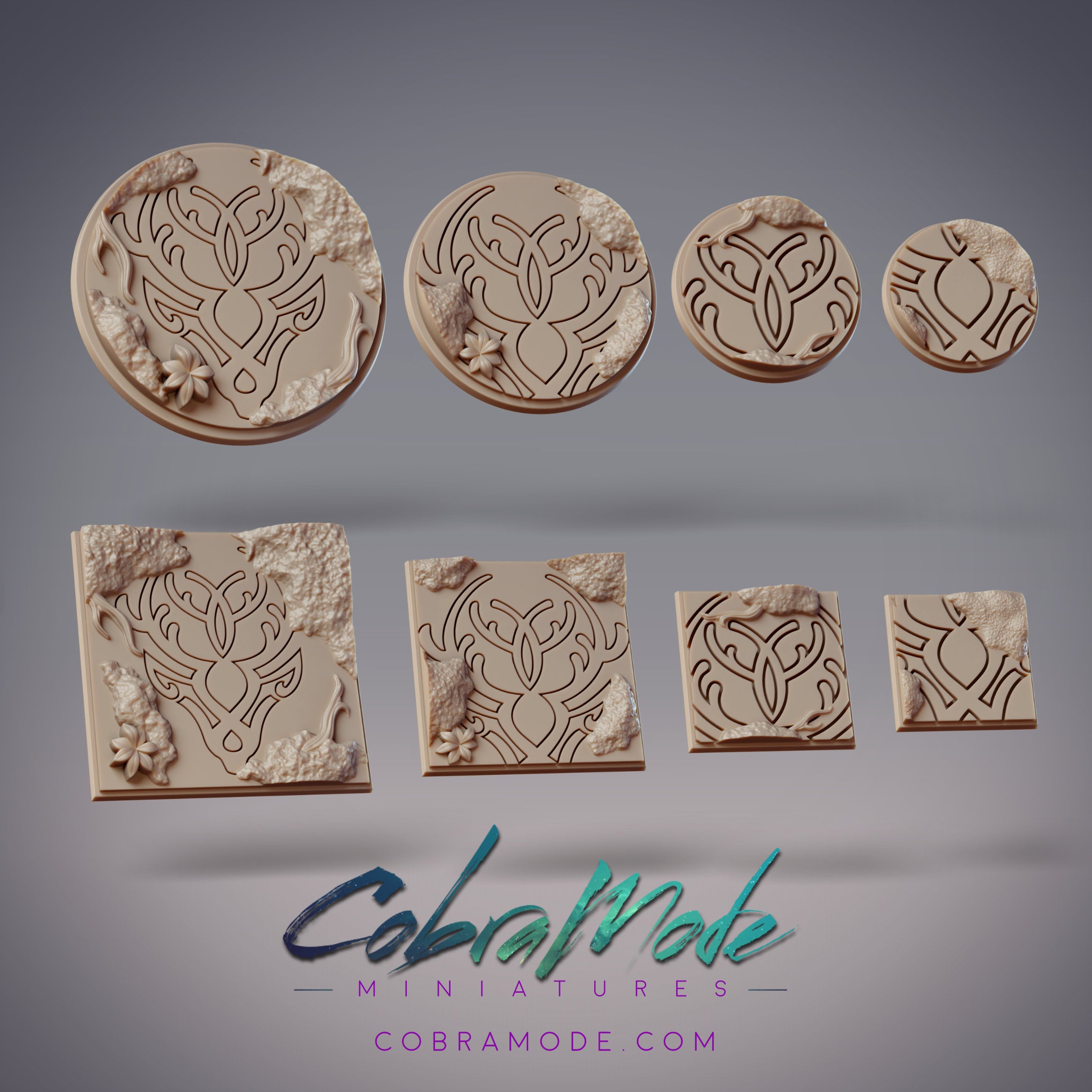 Stag Rune Base Pack (8pcs) - Round and Square Version 3d model