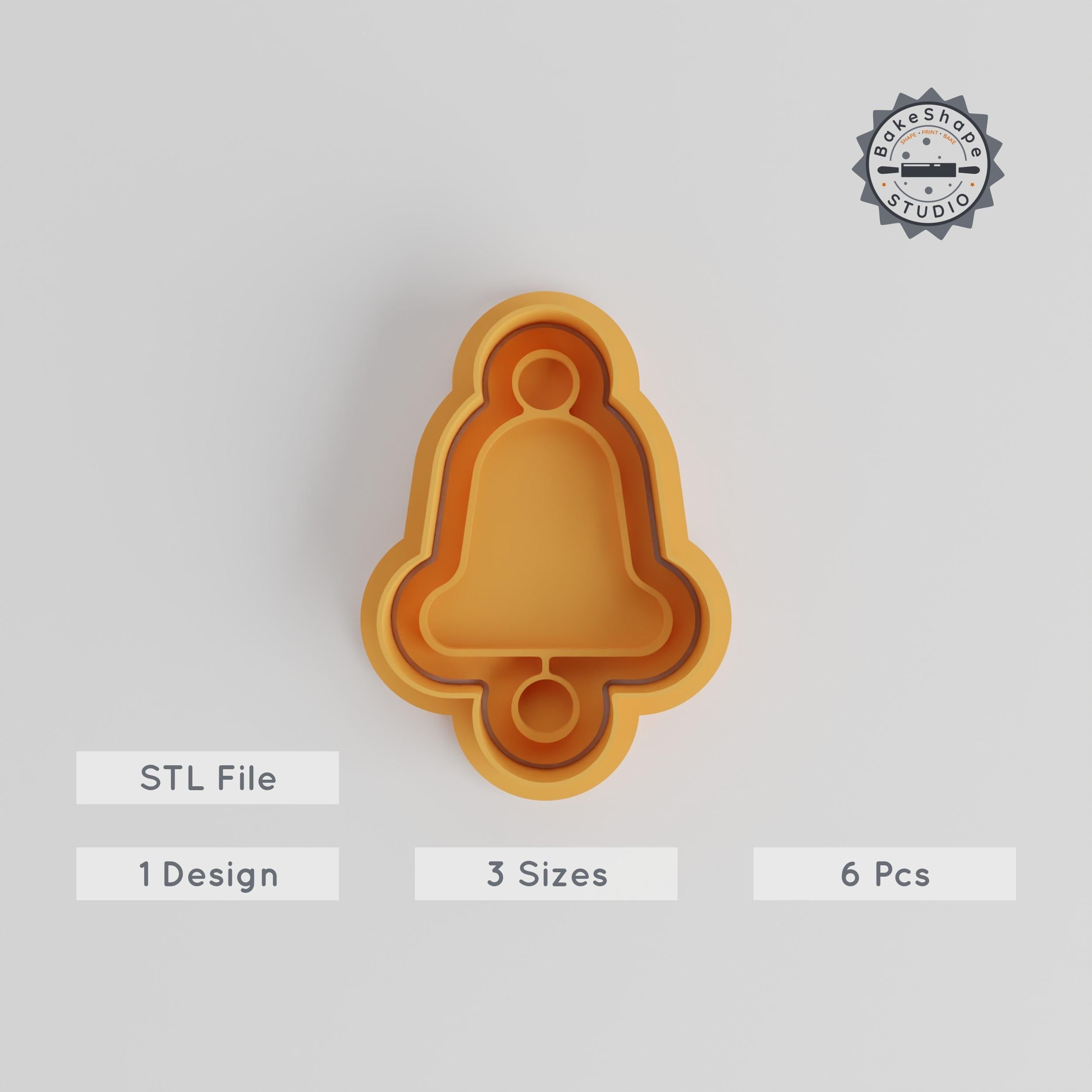 Christmas Bell Cookie Cutter & Stamp, 6-Piece Set, Shape Cutter for Cookies & Fondant, S/M/L Sizes, Perfect for Holiday Baking PRODUCT_4841 3d model