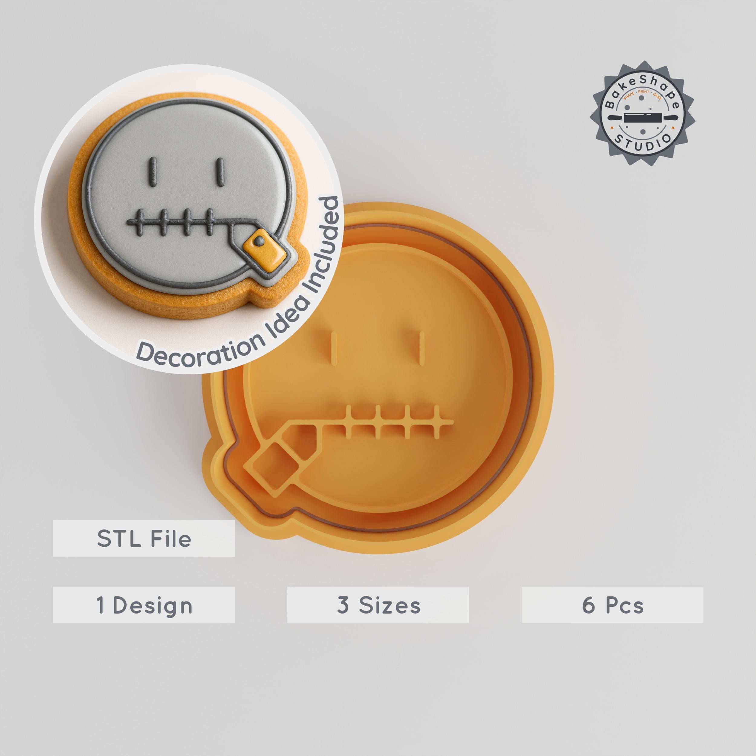 Zipper Mouth Cookie Cutter & Stamp Set, Quiet Emoji Design, Perfect for Fondant, 3 Sizes, 6-Piece STL Collection PRODUCT_797 3d model