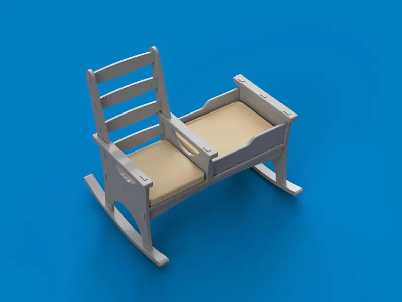 1:12 Scale Rocking Chair Crib STL File | Miniature Dollhouse Baby Crib | Nursery Furniture 3d model