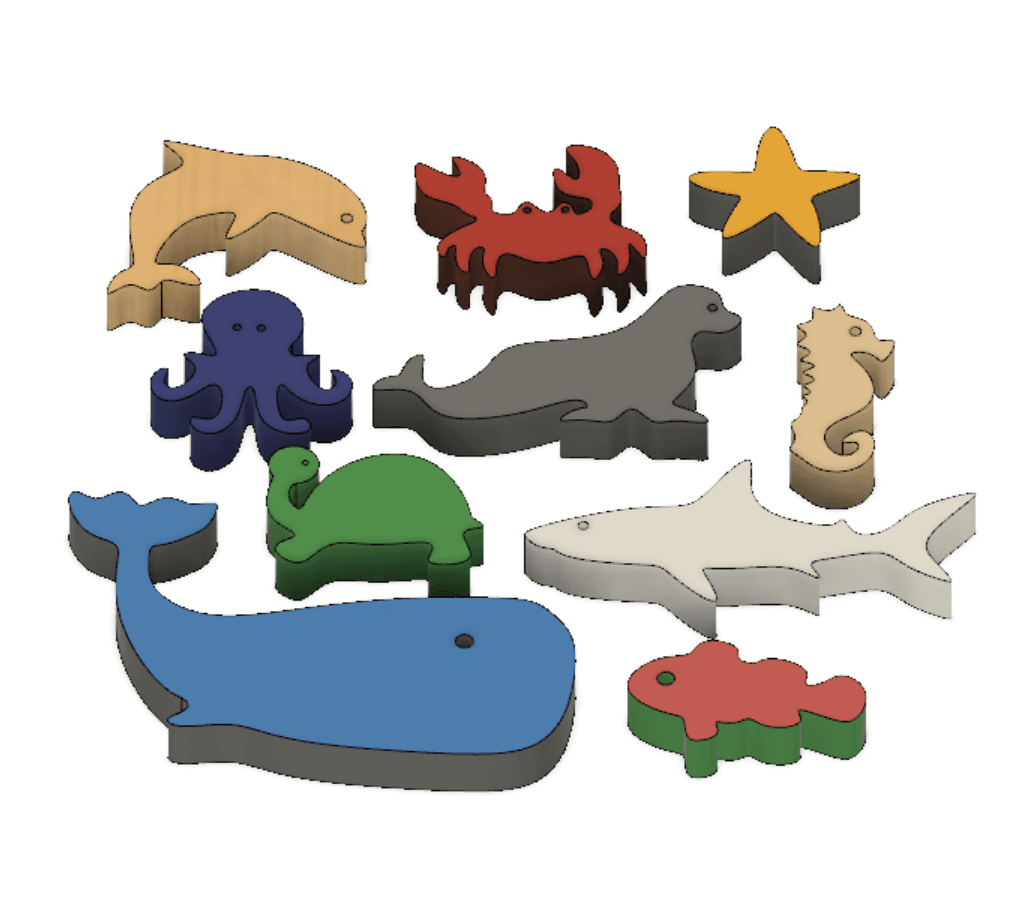 Set of 10 Sea Themed Stacking Toys 3d model