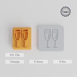 Champagne Stamp Tile, Set of 5, 20-40mm Motifs for Clay, Cookies & Fondant, Celebration Toast Design, Perfect for Festive Occasions PRODUCT_5254 3d model