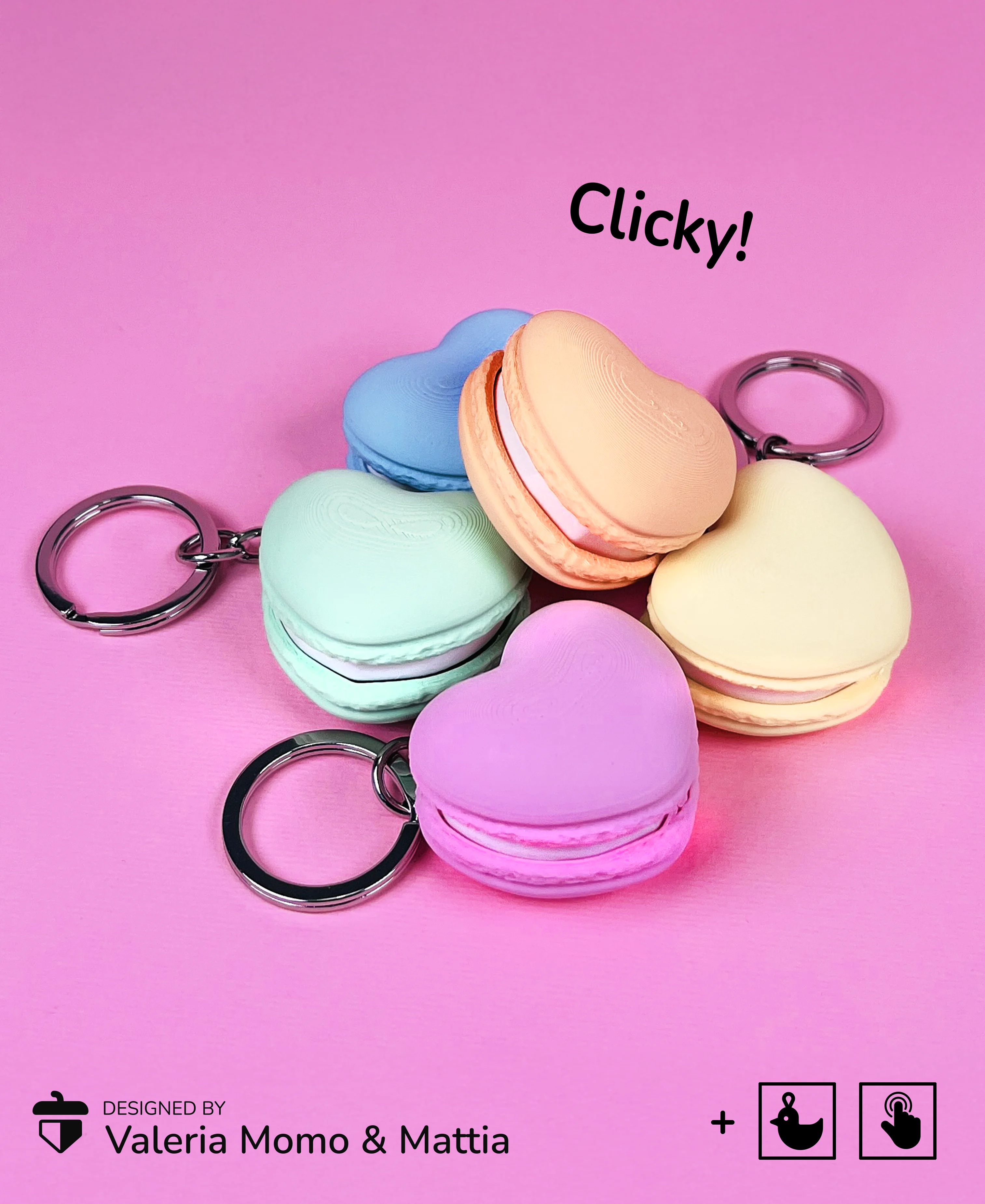 Macaron Heart Clicker, Clicky Keychain 3d model