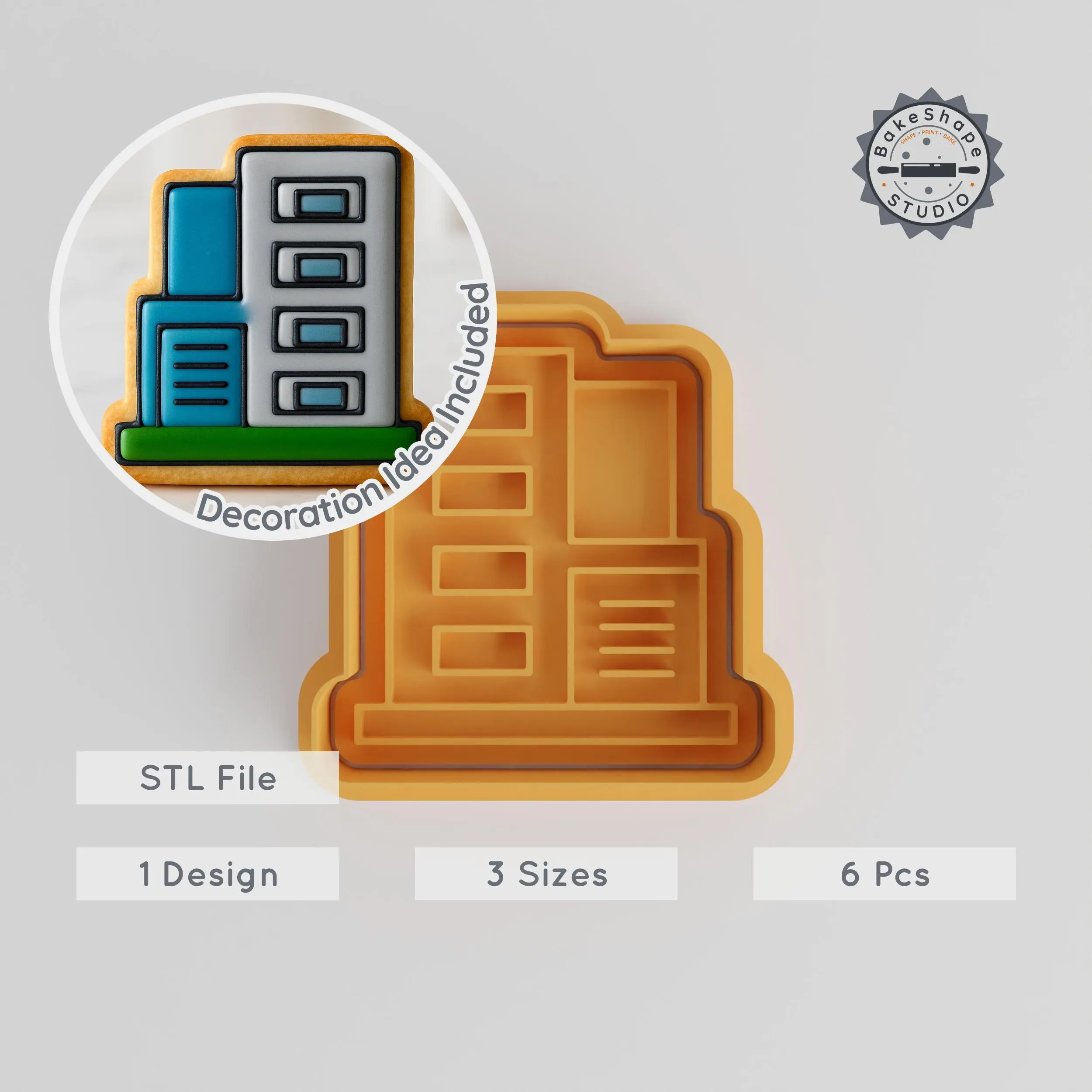 Office Building Cookie Cutter & Stamp Set, 6-Piece, Cityscape Design, Perfect for Fondant, S/M/L Sizes PRODUCT_561 3d model