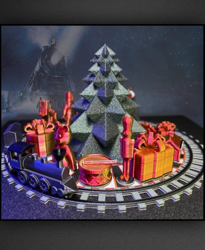 Toy Train and Presents Around the Tree 3d model