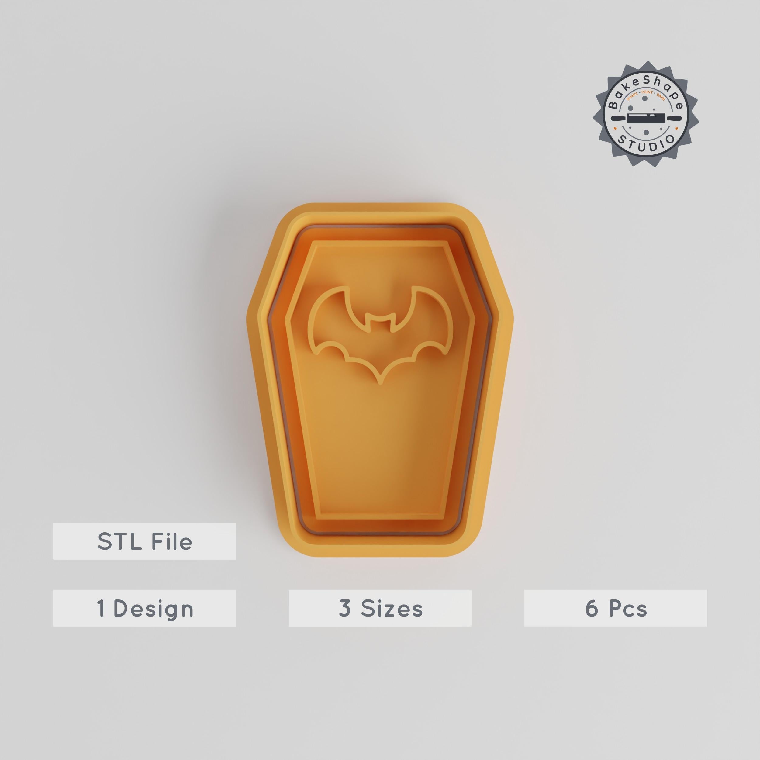 Dracula Vampire Shape Cutter & Stamp, Cookie Fondant Mold Bundle, Halloween, Gothic Coffin Designs, Set of 6, S/M/L Sizes PRODUCT_4285 3d model