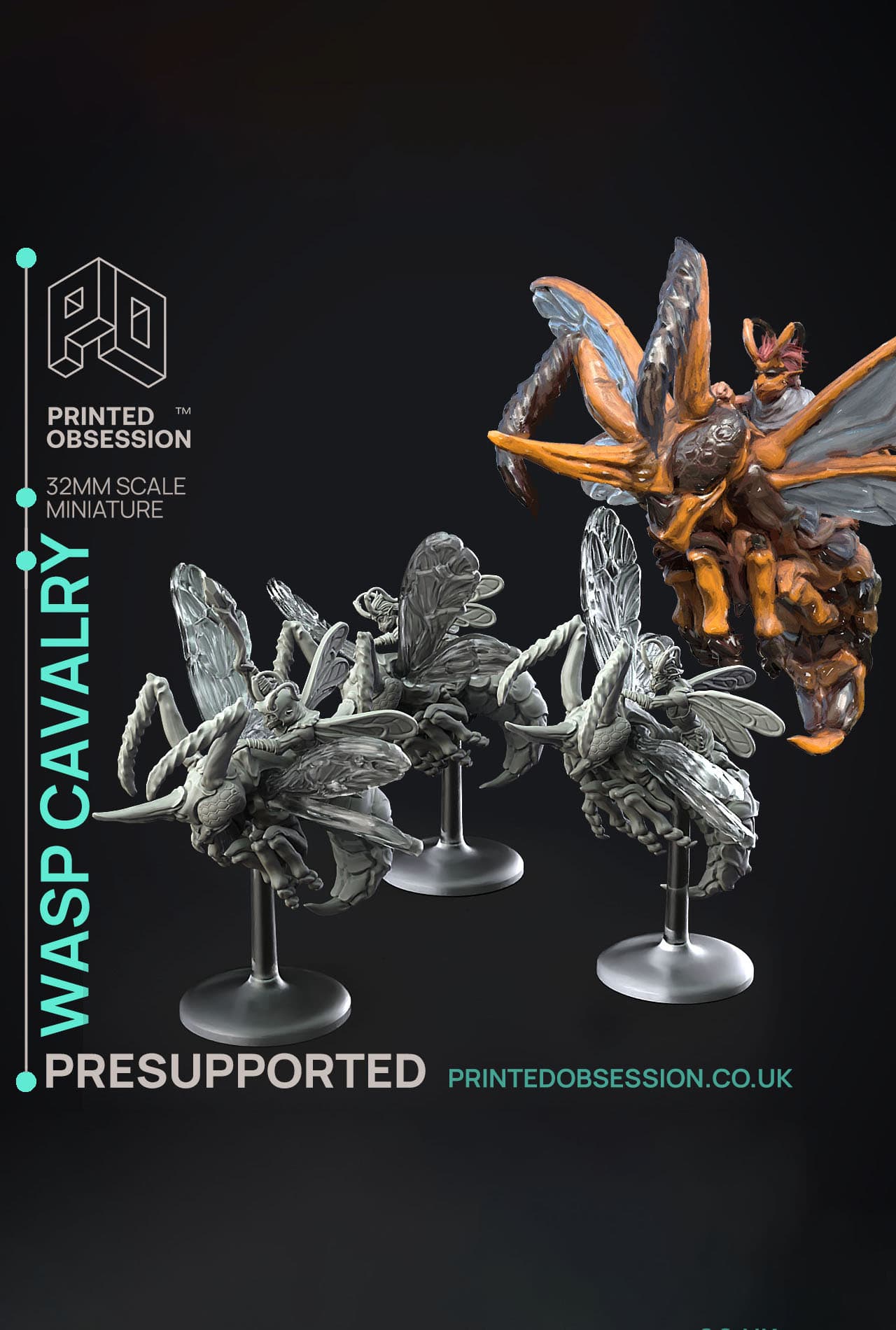 Wasp Calvary - Not The Bees - PRESUPPORTED - Illustrated and Stats - 32mm scale 3d model