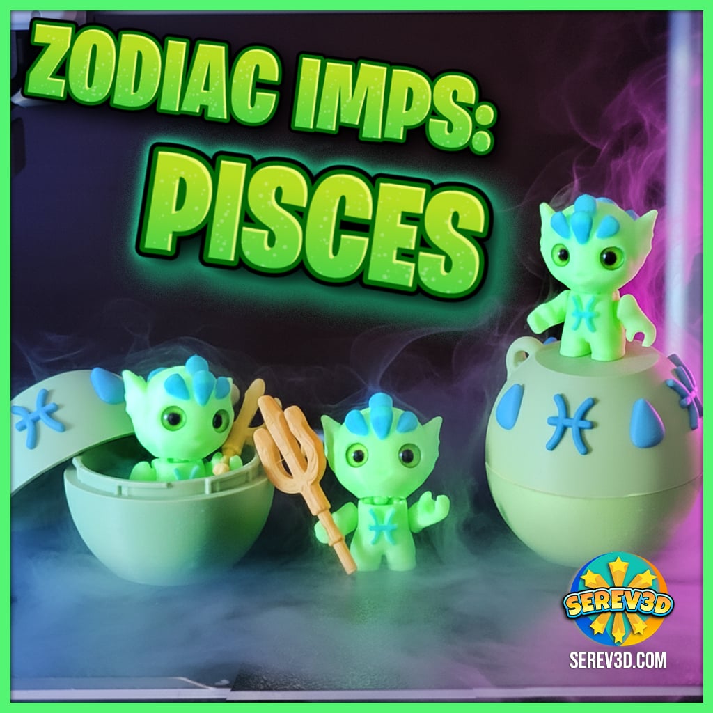 Pisces Flexi Imp - Zodiac Imp Collection Part 3 - Keychain & Straw Buddy, No Supports 3D Print STL/3 3d model