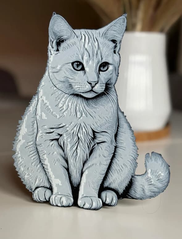 White Cat Hueforge 3D Printed Textured Art 3d model