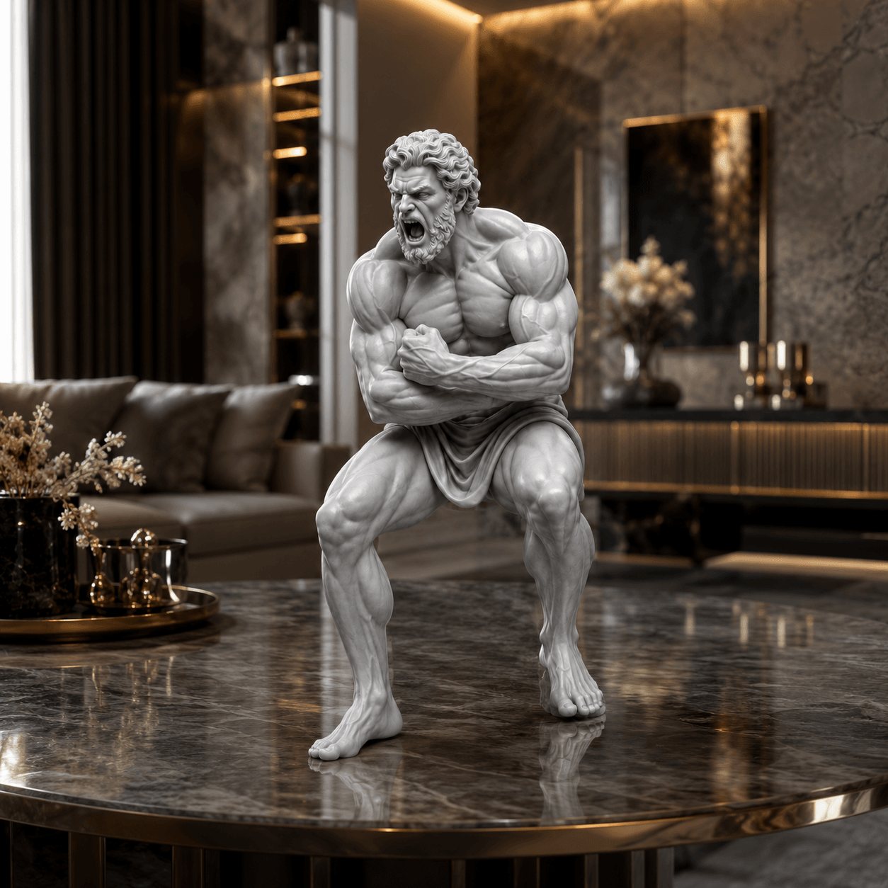 Free Raging Titan Warrior Statue STL | Muscular Mythic Male Figure for 3D Printing 3d model
