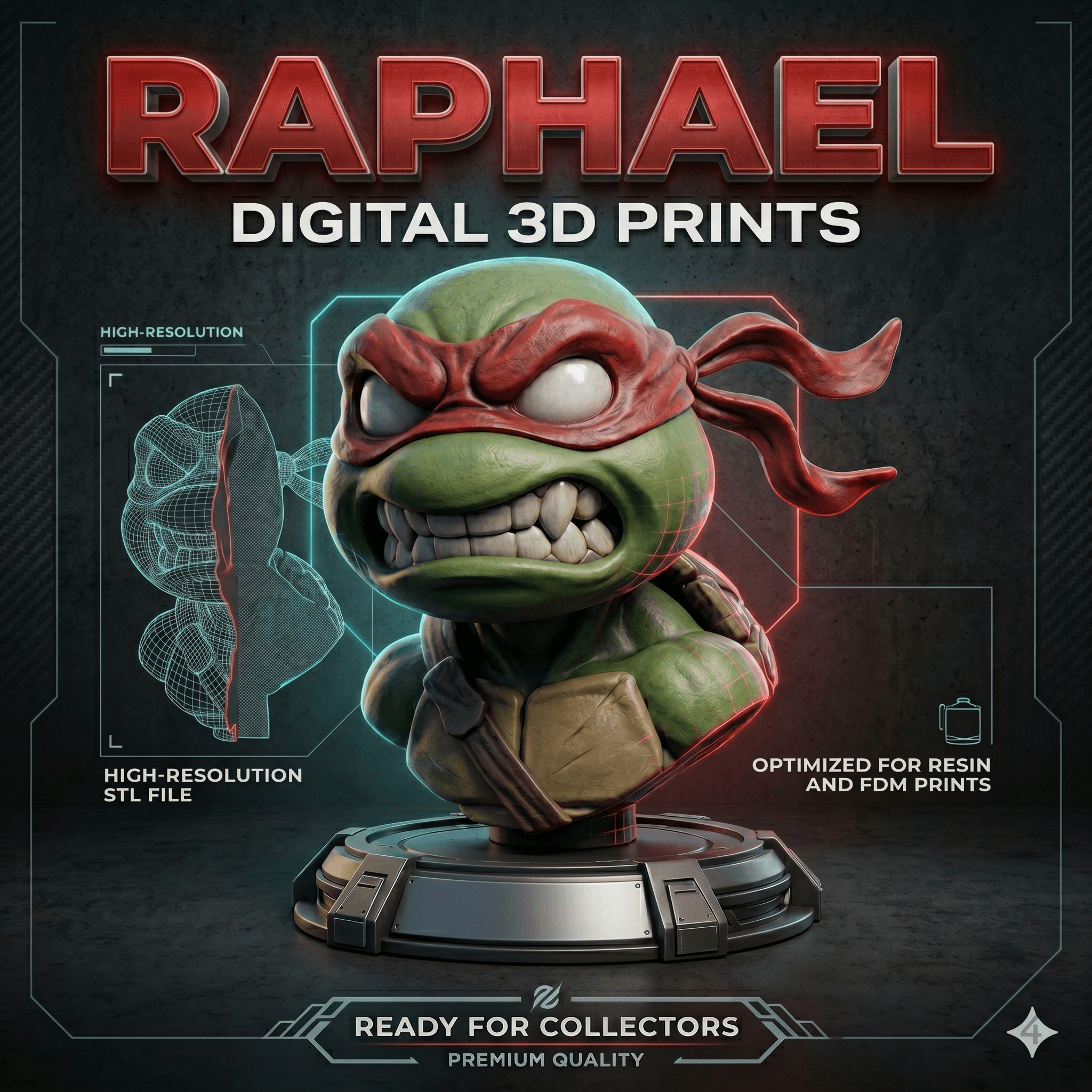 Rapheal TMNT Stylized headbust 3d model