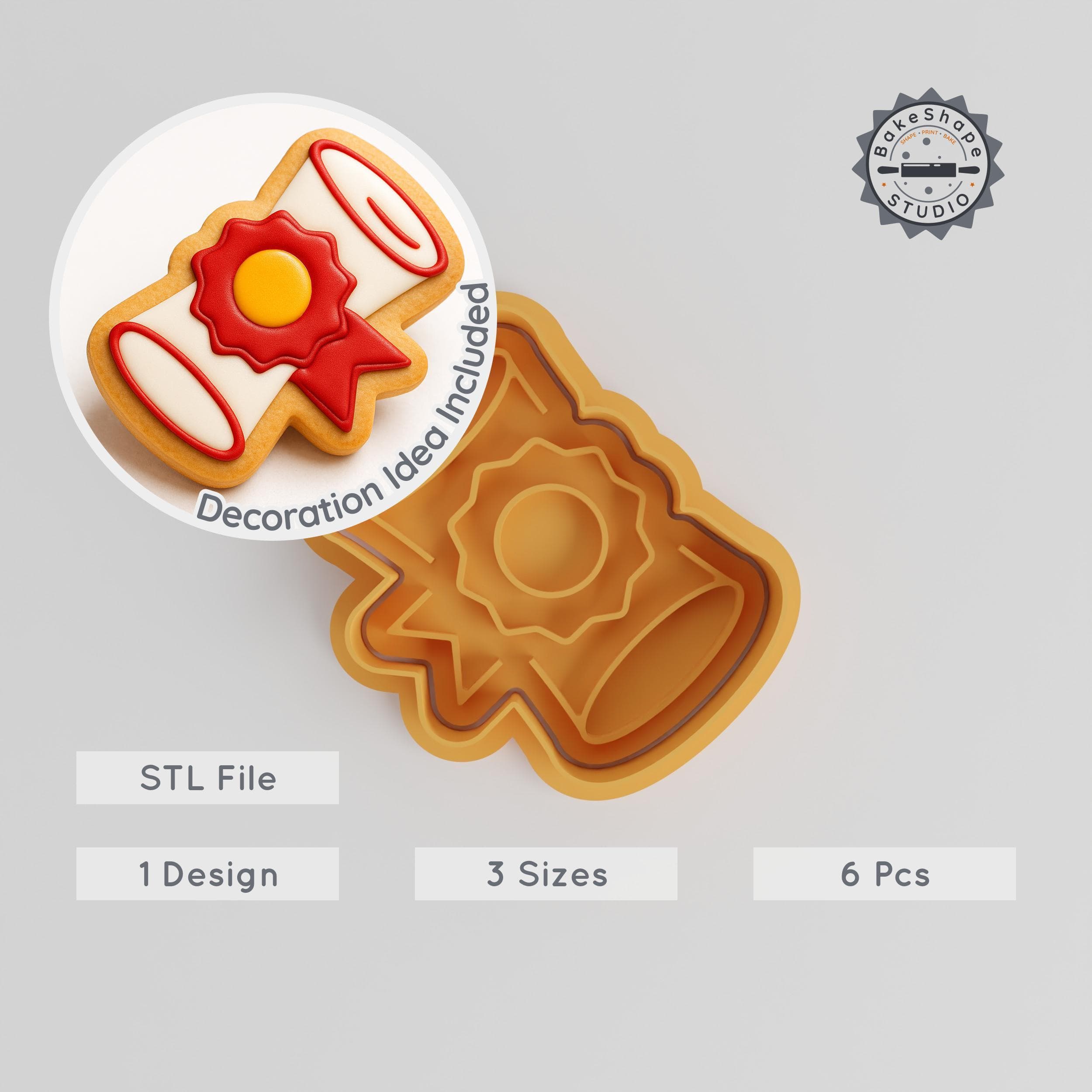 Diploma Cookie Cutter & Stamp, 6-Piece Set, Graduation Scroll, Academic Award, Education, 3 Sizes, S/M/L, Baking Fondant Tool PRODUCT_96 3d model