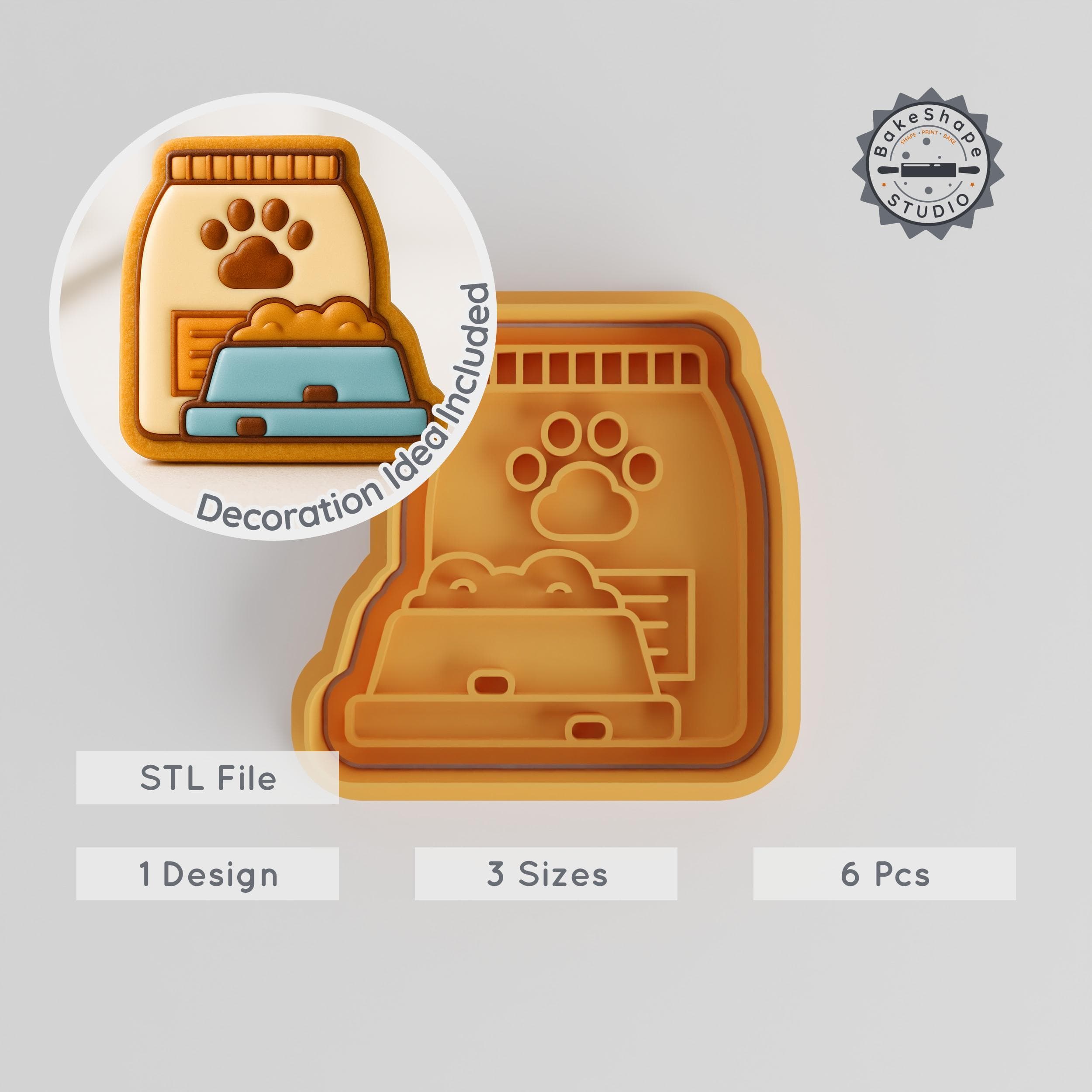 Pet Food Shape Cutter & Stamp Set, Perfect for Cookies & Fondant, 6 Piece Bundle, Sizes S/M/L PRODUCT_2685 3d model