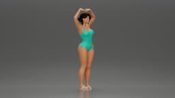 Brunette woman in turquoise swimsuit stretching with elegant ballet pose.stl 3d model