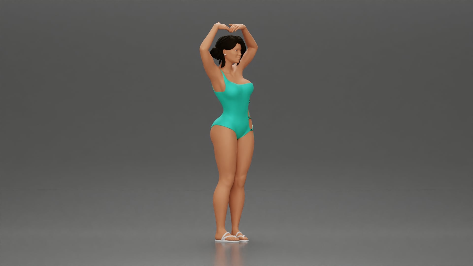 Brunette woman in turquoise swimsuit stretching with elegant ballet pose.stl 3d model