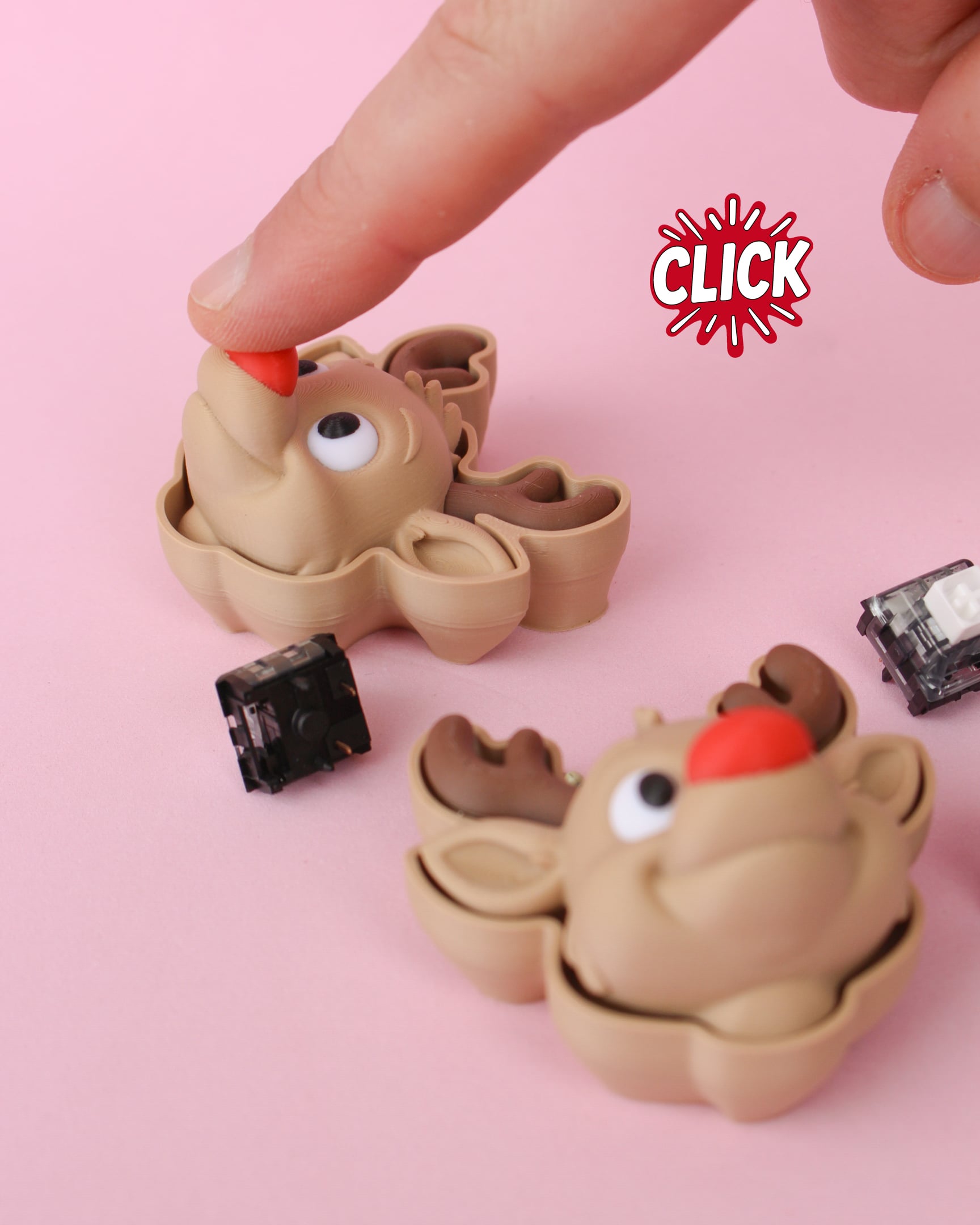 Reindeer Clicker Keychain – 3D Fidget Toy 3d model