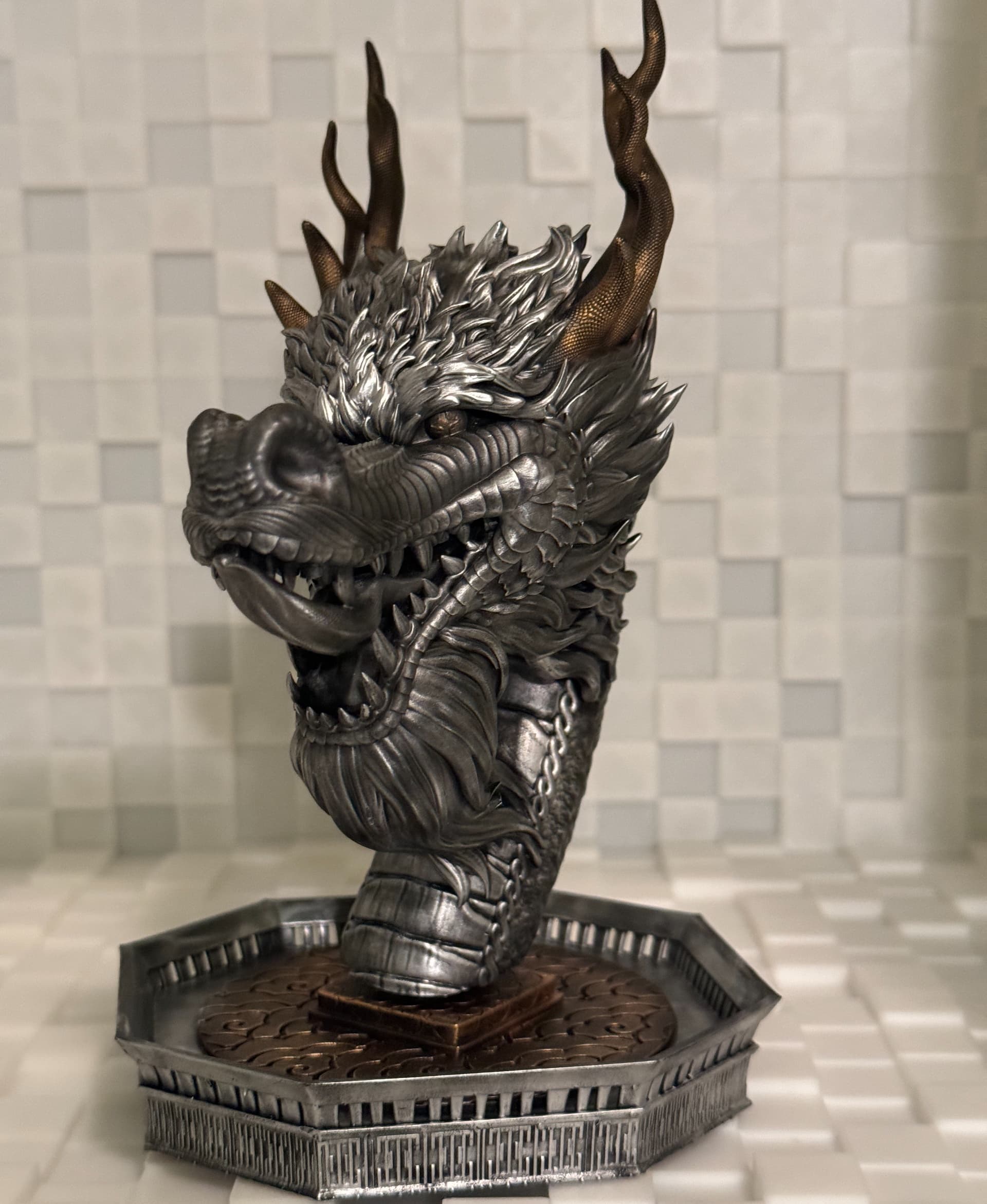 Printed in 8K Resin on the Saturn 2, sprayed with flat black primer and finished with Rub-N-Buff in silver, gold, and antique gold.