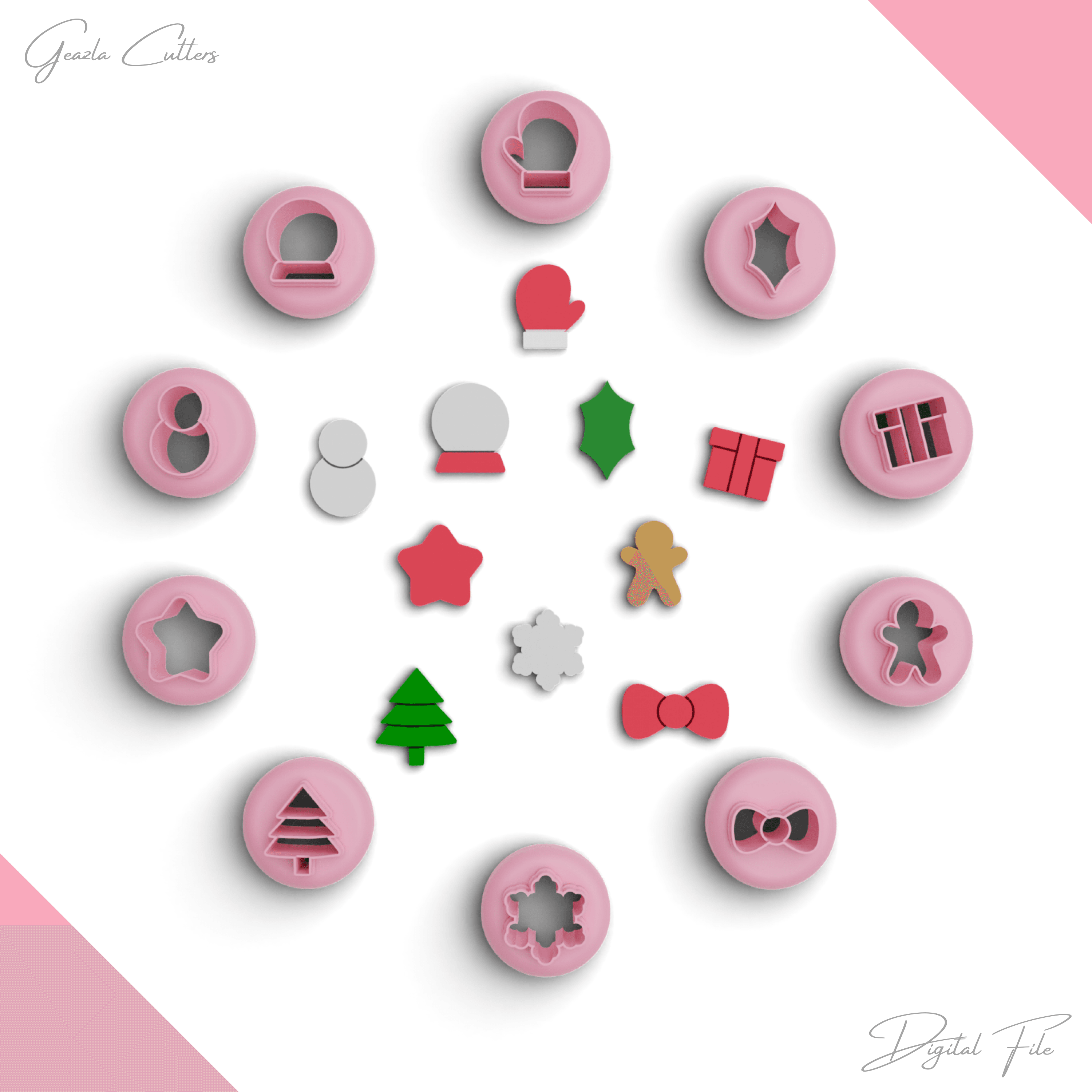 Christmas Studs Polymer Clay Cutter Package, Mini Christmas Set, 10 Models, 2 Sizes Included, No:961 3d model