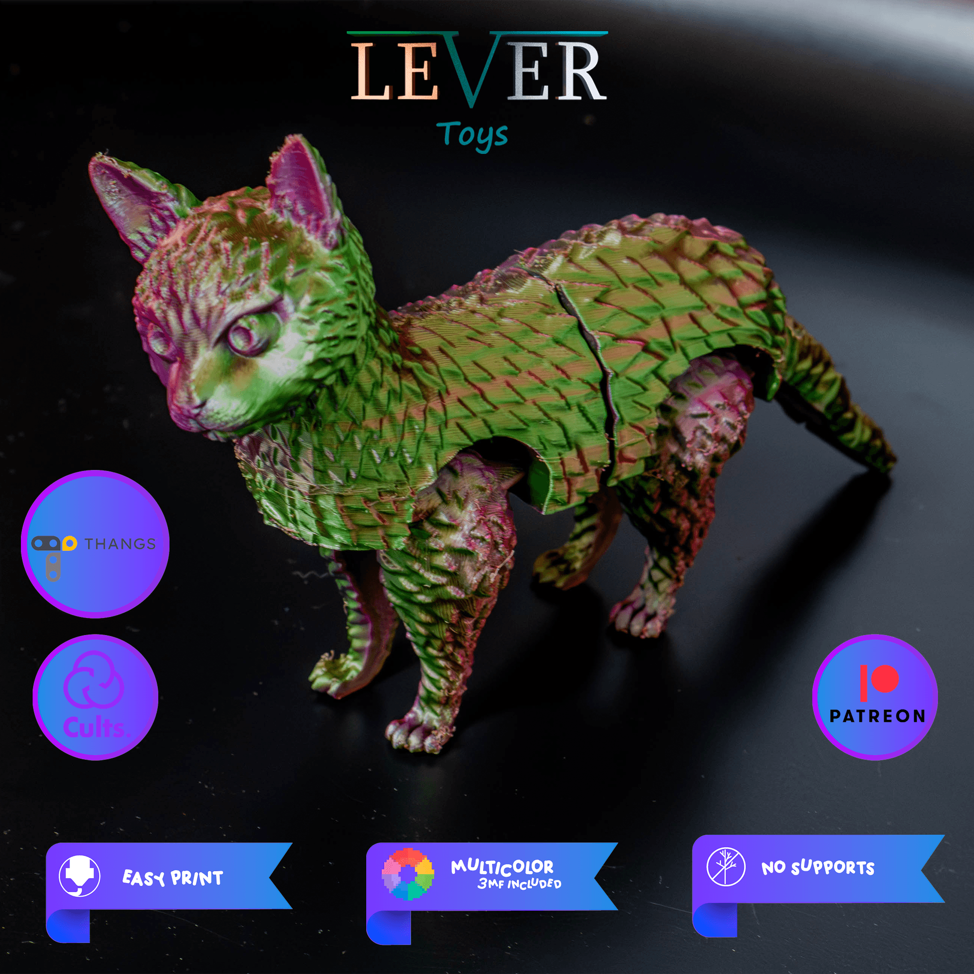 CUTE CAT (ARTICULATED) MULTICOLOR PRINT-IN-PLACE LEVER TOYS 3d model