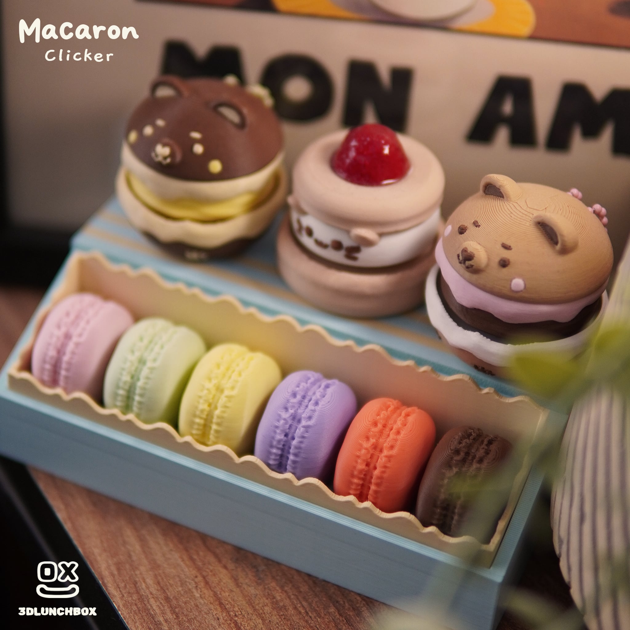 Macaron Box Fidget Clicker | Cute Bakery Toy 3d model