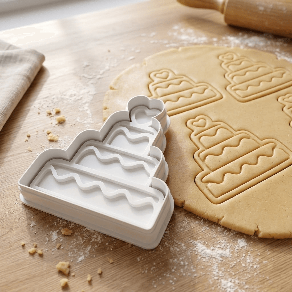 Cake With Heart Cookie Cutter And Stamp 3d model