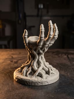 Gothic Skeleton Hand Candle Holder - Dark Fantasy Root & Bone Chalice 3d model