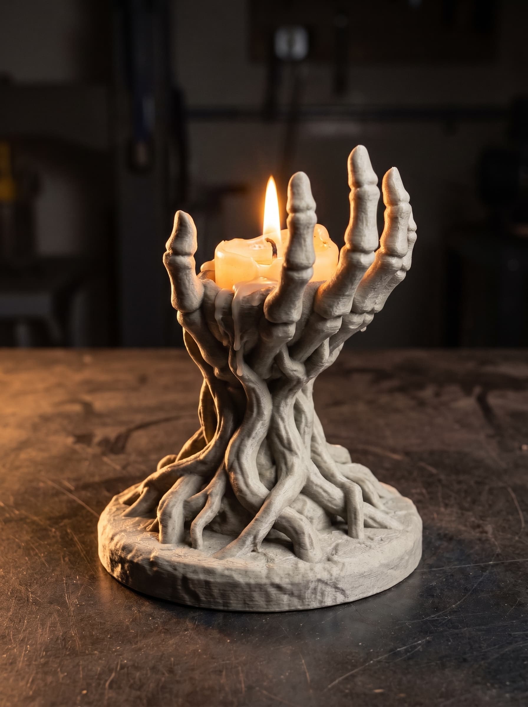 Gothic Skeleton Hand Candle Holder - Dark Fantasy Root & Bone Chalice 3d model